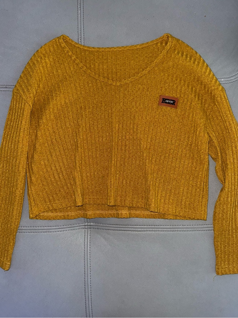 Ribbed Cropped Crew Sweater - Mustard